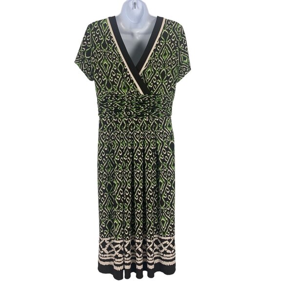 Studio I Womens Green & Black Geometric Print Short Sleeve Dress Size 12 - Picture 3 of 8